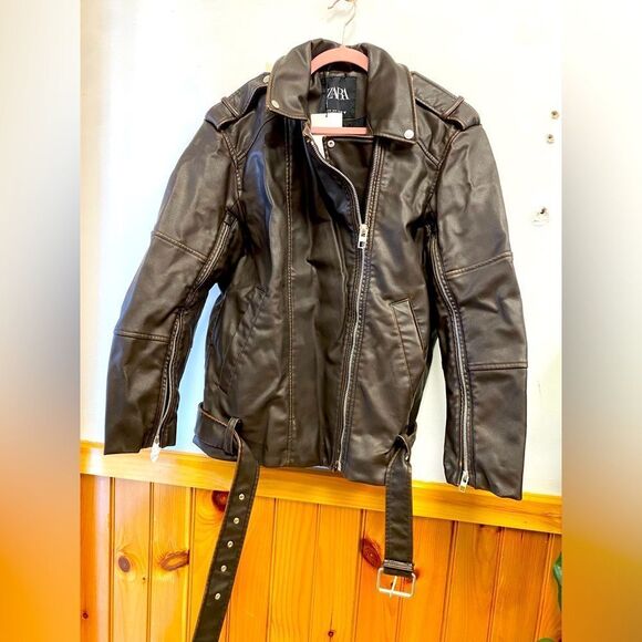 NWT ZARA WASHED FAUX LEATHER OVERSIZED BIKER Jacket Sz S - Picture 2 of 7